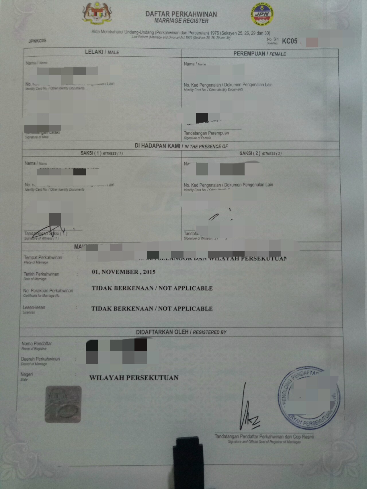 Marriage Certificate Sample